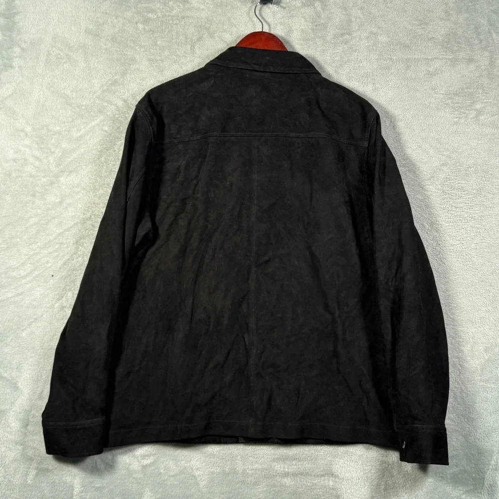 Theory Suede Leather Overshirt Mens L Black Reece SB Snap Front Jacket
